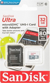 Карта памяти SanDisk micro SDHC 32Gb Ultra 10 Class UHS-I+ADP